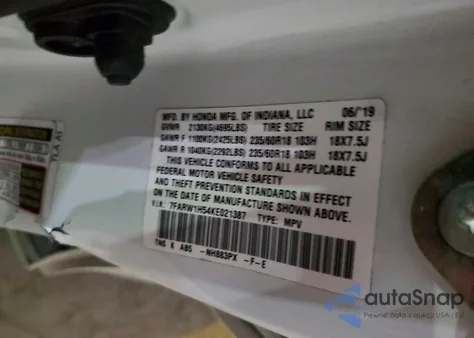 2019 Honda Cr-V Ex z USA, uszkodzony, nr VIN 7FARW1H54KE021387